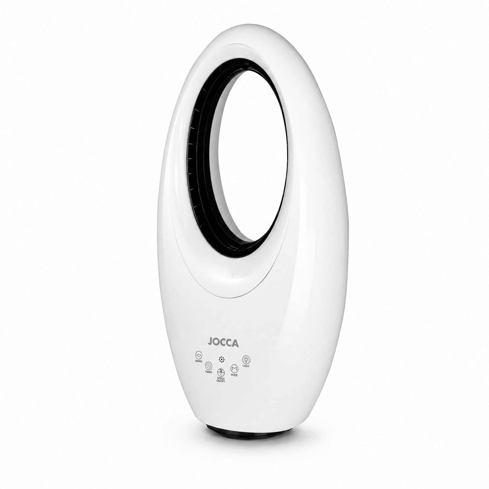 Jocca - Ventilateur Sans Pales avec Télécommande | Ventilateur Puissant et Silencieux | Lumière Nuit LED | 3 Vitesses | Commande Tactile | Minuterie | Blanc | 29,2x17,1x57,2cm