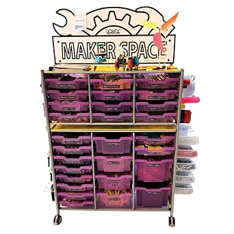 TeacherGeek Maker Cart 2.0 Grape Bins, Makerspace Sign