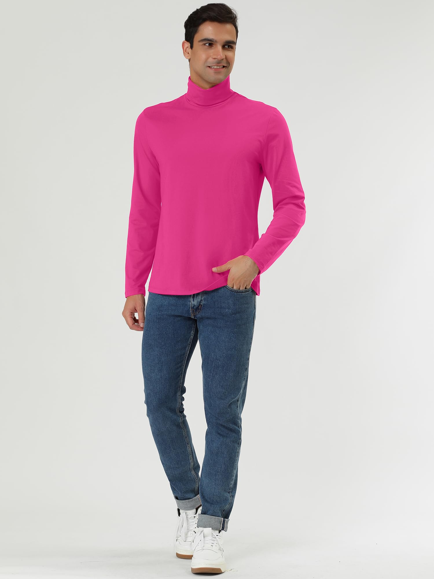 uxcell Camiseta de Cuello Alto para Hombre, Ajuste Delgado, Manga Larga, Cuello Alto, Rosado Oscuro, 42
