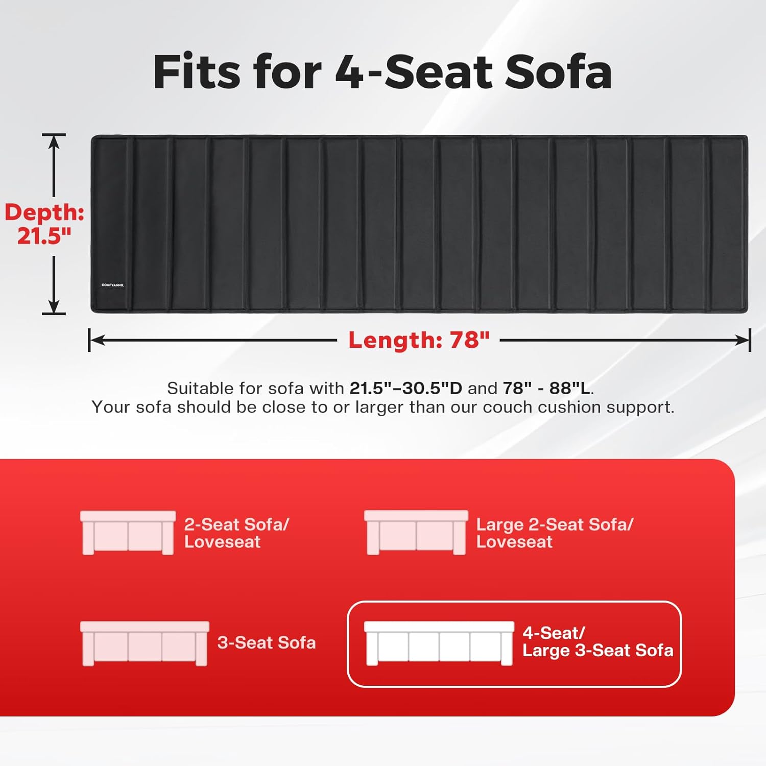 comfyanno couch cushion support board, repairs sagging 4-seat sofa, ready to use, 21.5" x 78", heavy-duty solid wood board, safe corner, sinking couch & sofa fix saver 21.5" x 78" - large sofa