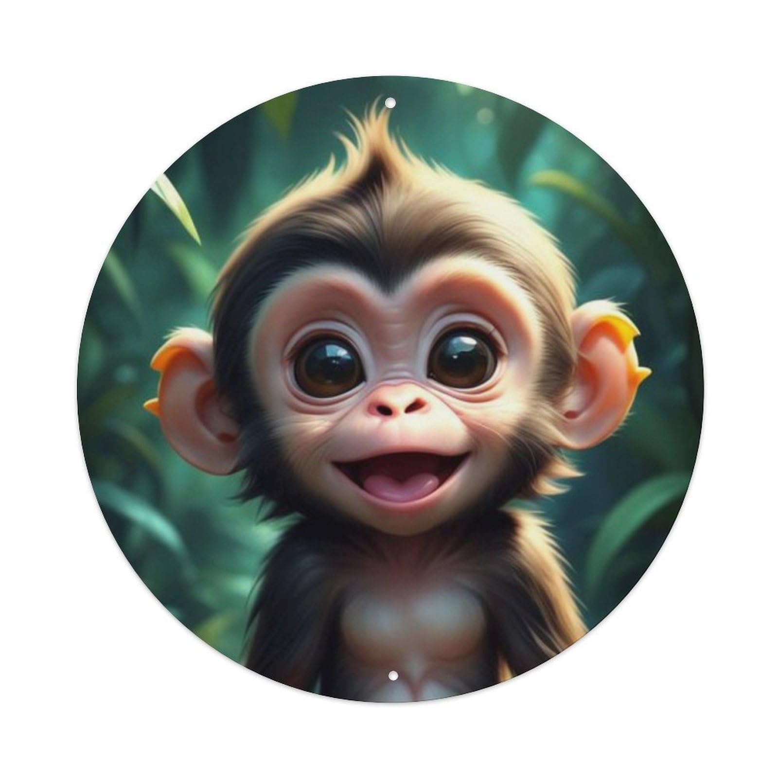 Animals Artwork Cute Little Monkey Vintage Metal Tin Sign Plaque Wall Decor for Cafe, Club Bar, Office, Garden Metal Poster 8x8Inch