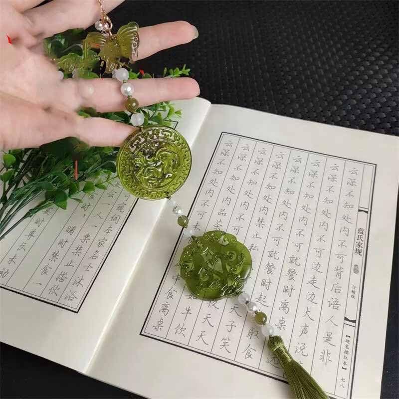 Chinese Jade Pendent Beads Tassel Traditional Hanfu Ban Step Waist Accessories Green Jade Pendent (Light Green)