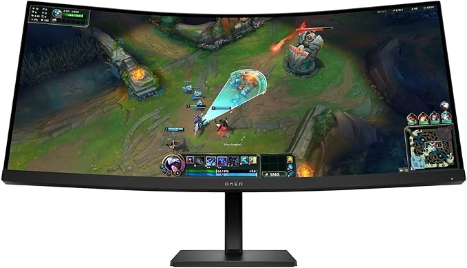 HP OMEN 34c G2 – Monitor de Jogos Curvo de 34″ WQHD 3440 x 1440 a 180 Hz, 21:9, 1 ms, HDMI, antirreflexo, compatível com consolas, 1800R, altifalantes, altura e inclinação ajustável preto, 180Hz