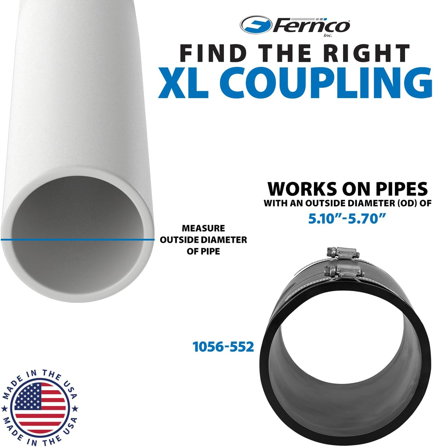 Fernco XL 1056-552 Extra Long 5” Flexible Pipe Coupling CI/Plastic/Steel to 5” CI/Plastic/Steel