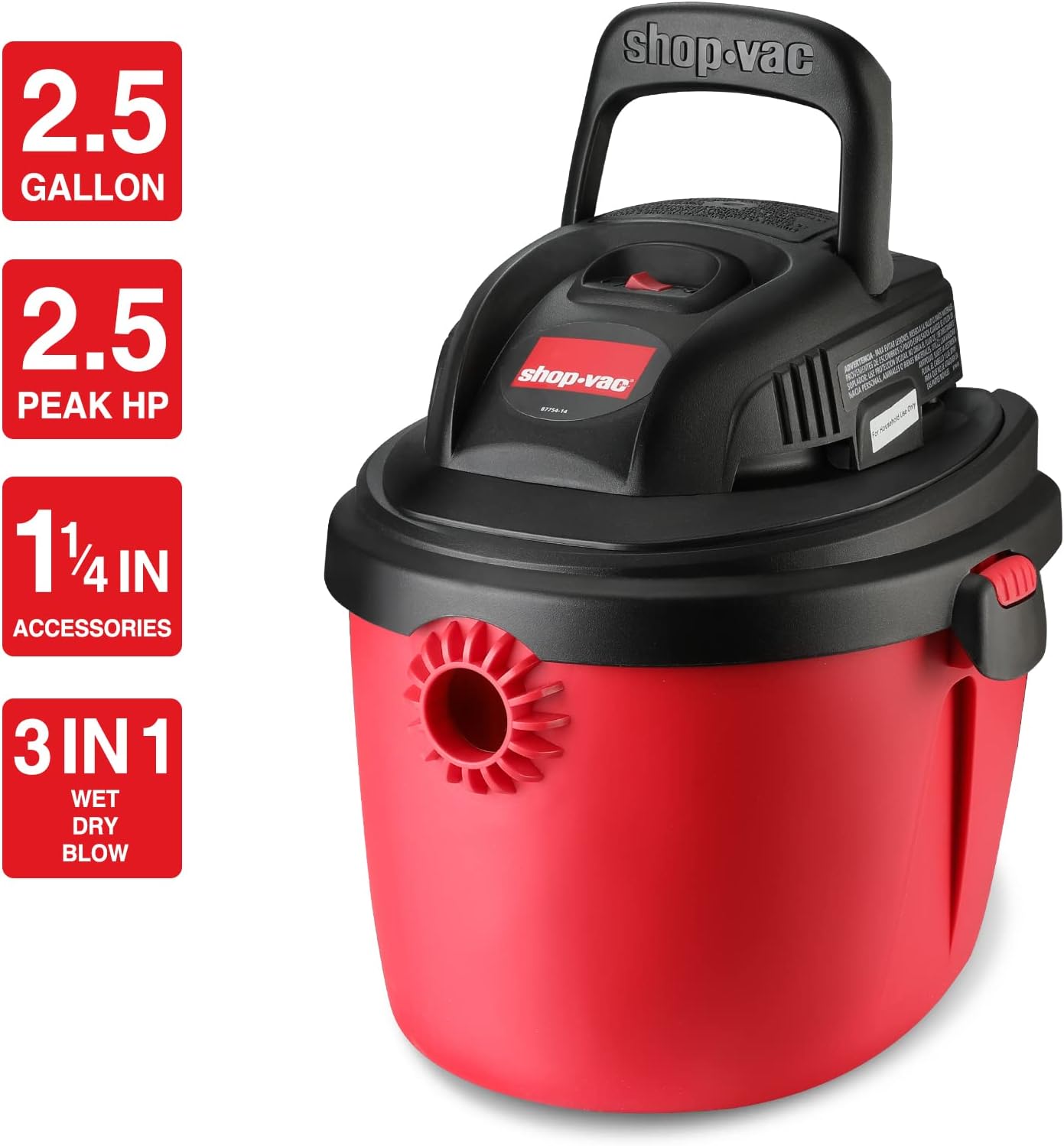 Shop-Vac 2.5 Gallon 2.5 Peak HP Wet/Dry Vacuum 2036000 + 90668 2-2.5 Gallon Disposable Filter Bags,6 Pack