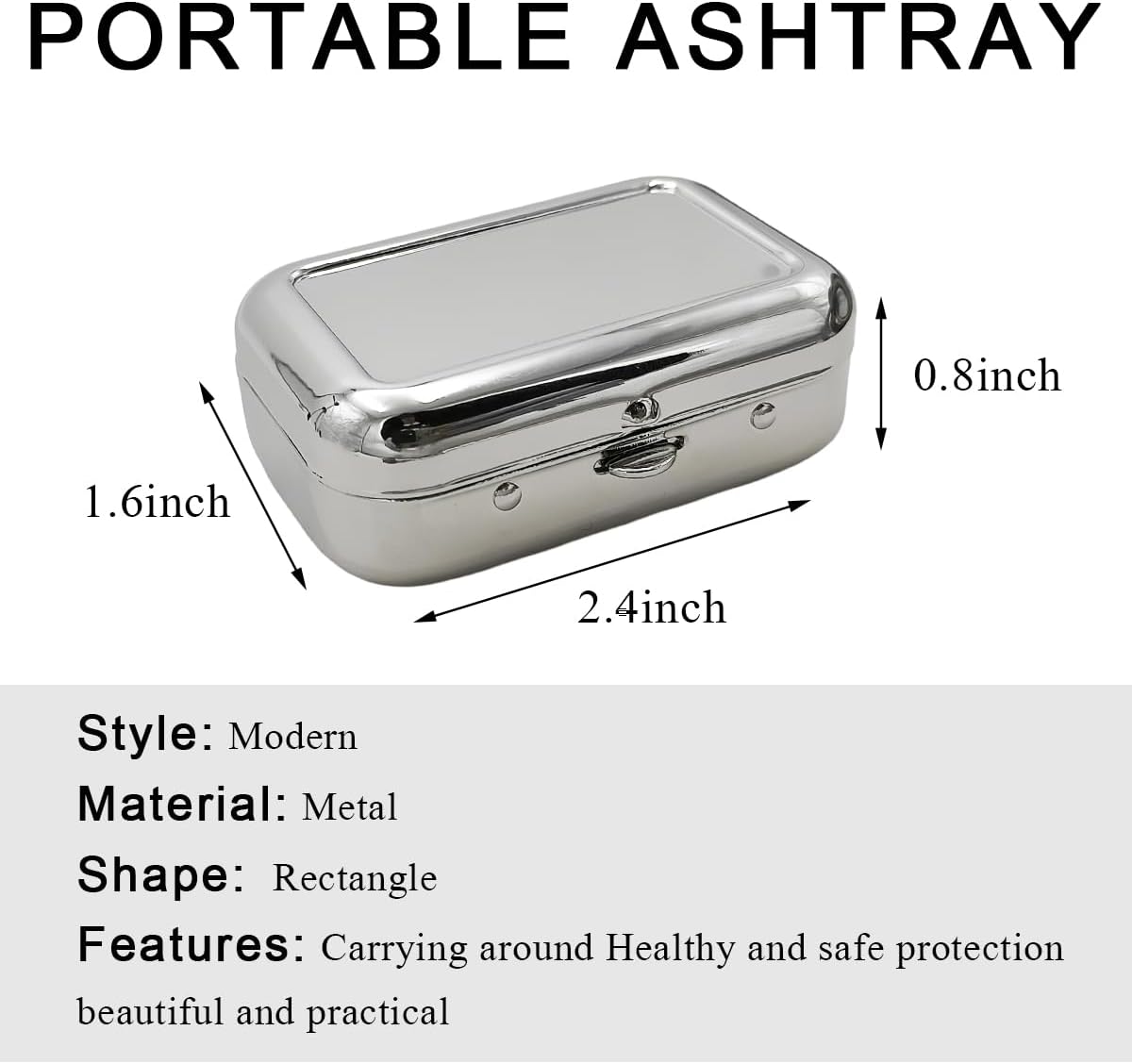 Mini Portable Ashtrays, Metal Pocket Dustproof Car Ash Tray with Lid, Compact Square Windproof Car Cigar Ashtrays, Decorative Cigarette Snuffers Ashtray for Car Home Office (Silver)