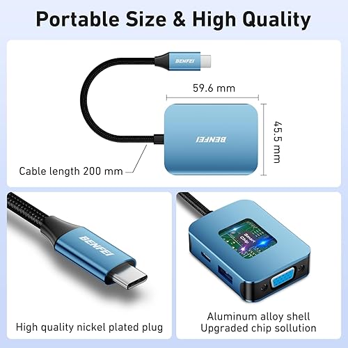 Vista 28 de BENFEI USB C HUB 4 en 1, adaptador USB tipo C a HDMI VGA, adaptador USB C a USB, entrega de energía USB tipo C, compatible con iPhone 15 Pro/Max