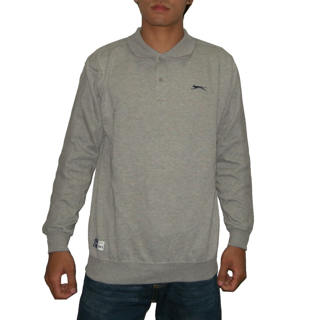 SLAZENGER Mens High Quality Thermal Sport Long Sleeve Polo Sweater - Grey