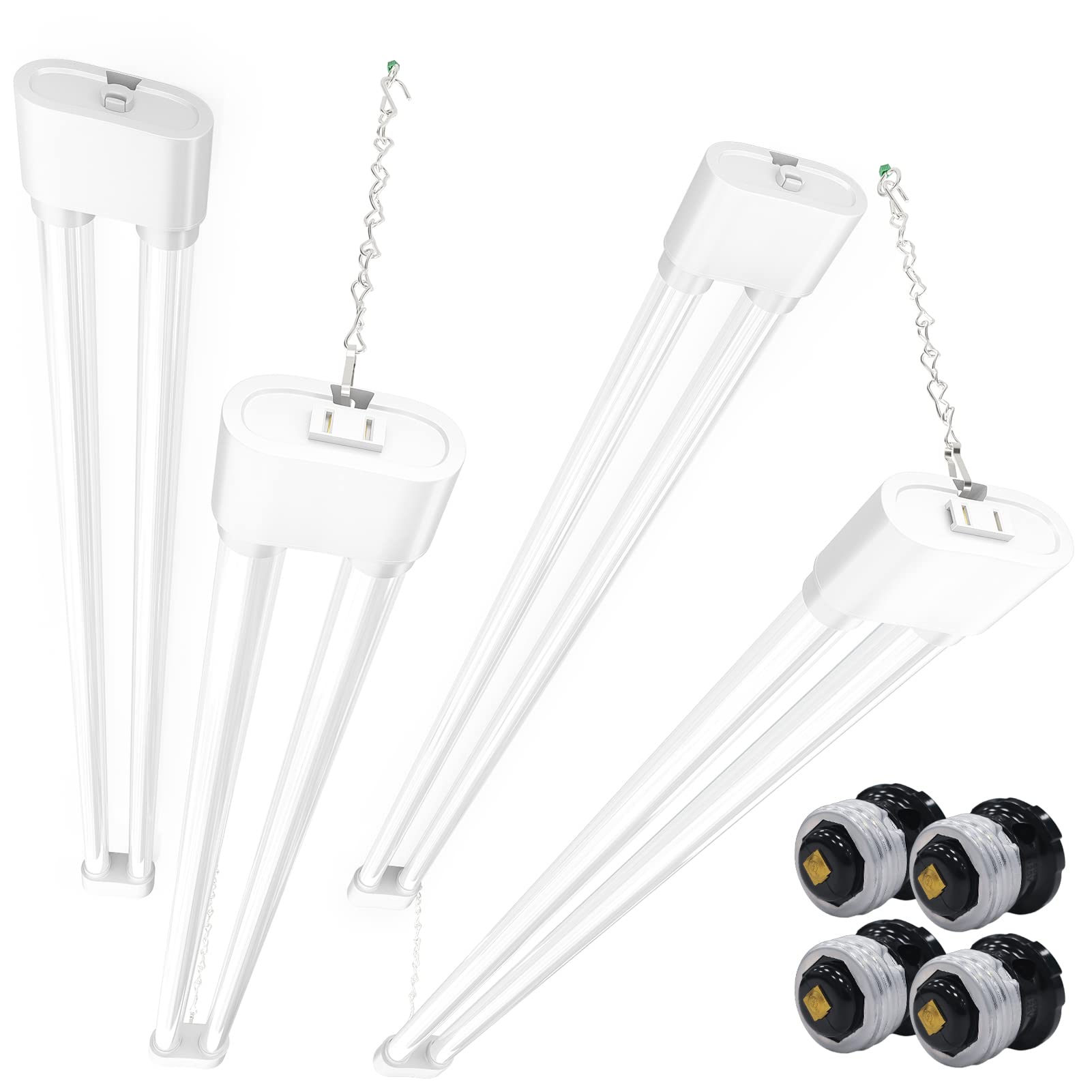 Ensenior 4 Pack Linkable LED Utility Shop Light with E26 Socket Adapter, 4 FT, 4400LM, 36W Eqv