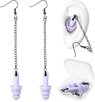 Misdary Earplug Earrings with Case Soft Silicone Earplugs Hanger for Concert, Music Festival, DJs, Nightclub, Traveling, Drummers, and Other Loud Events Statement Purple