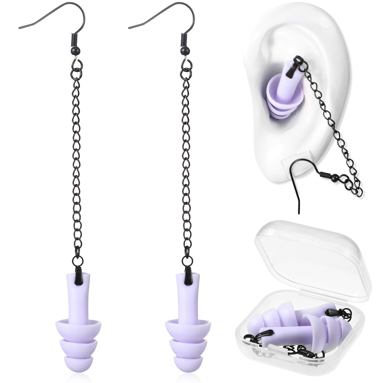Misdary Earplug Earrings with Case Soft Silicone Earplugs Hanger for Concert, Music Festival, DJs, Nightclub, Traveling, Drummers, and Other Loud Events Statement (Purple)-image-6
