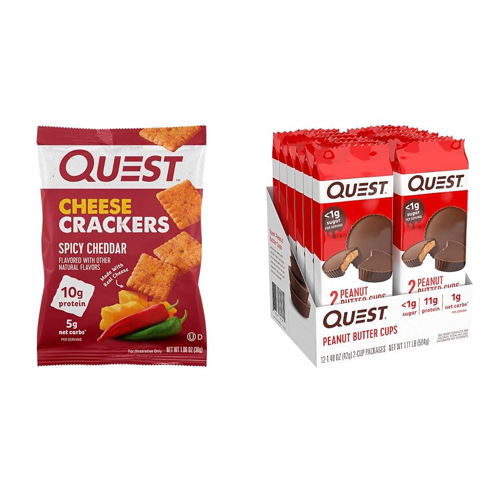Cheese Crackers, Spicy Cheddar Blast, 10g of Protein & High Protein Low Carb, Gluten Free, Keto Friendly, Peanut Butter Cups, 12 Count (Pack of 1) (total- 17.76 Ounce)