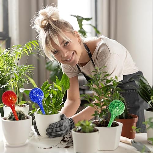 Miniatura 4 de Evelots Globos de riego de plantas (paquete de 3) - Vidrio soplado a mano - Sistema automático de riego de agua - Interiorexterior - Deja tu hogar