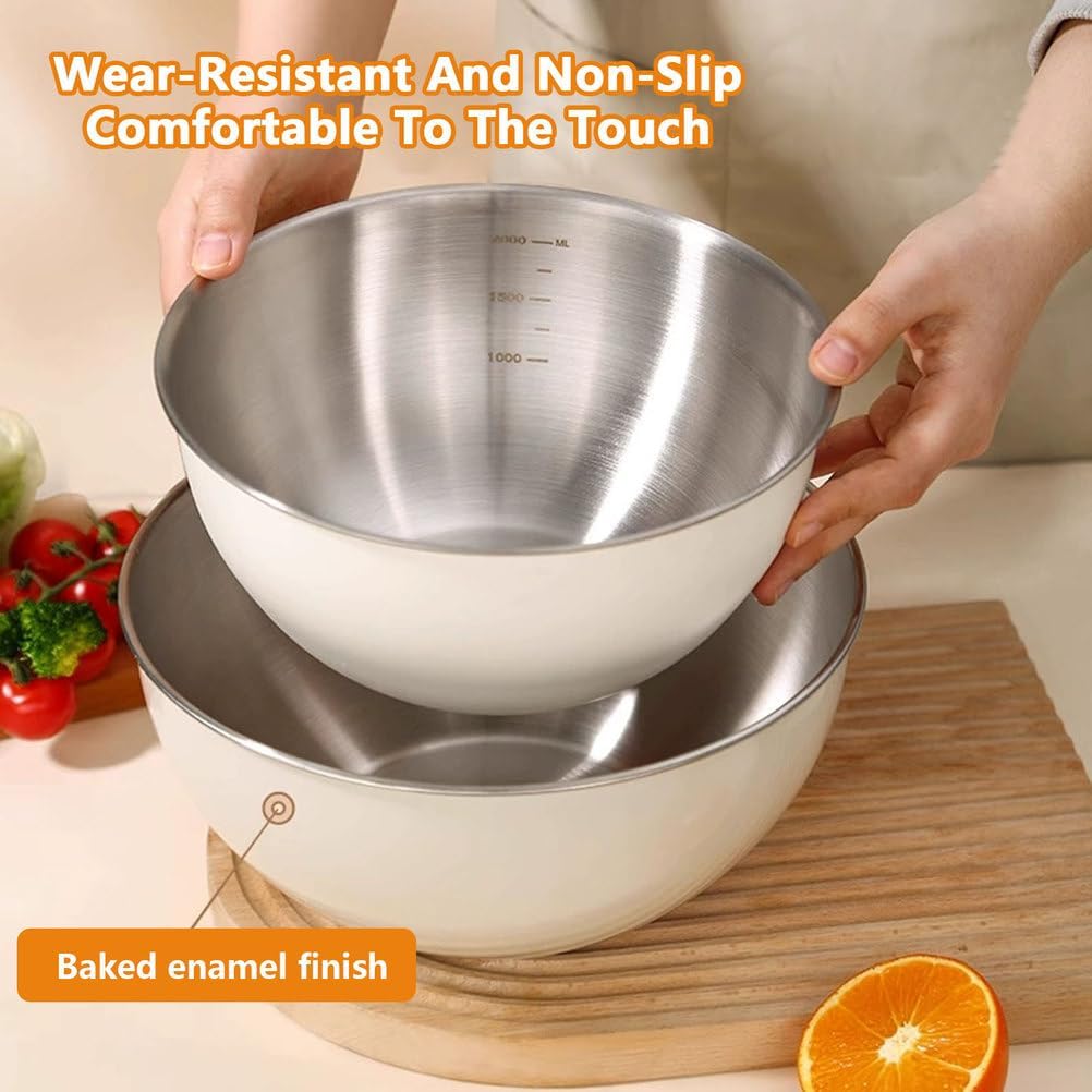 AIZYR Stainless Steel Mixing Bowls Set, Cooking Bowl with Measurement Mark Food Storage Containers for Kitchen, Cooking, Baking