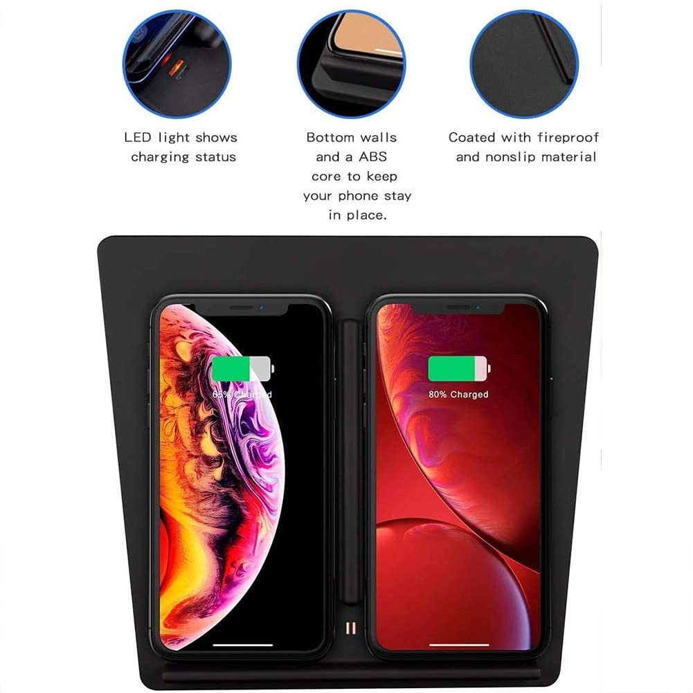 Cargador de Coche Inalámbrico para Tesla Model 3, Almohadilla de Carga de Carga RáPida de TeléFono Inteligente Consola Central Accesorios Panel con Puerto USB