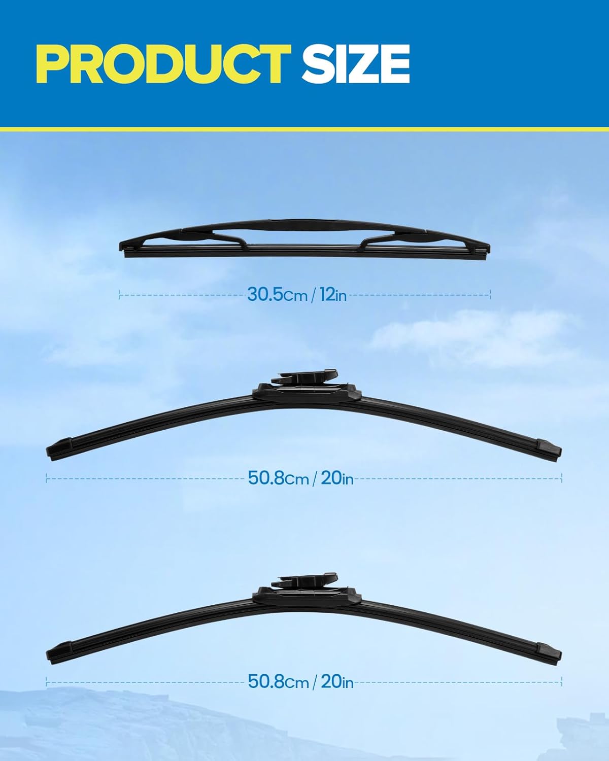 PHILTOP 20" 20" 12"Windshield Wiper Blades Replacement for 2008-2012 Escape Premium All Weather Front Rear Wipers Set (Pack of 3)