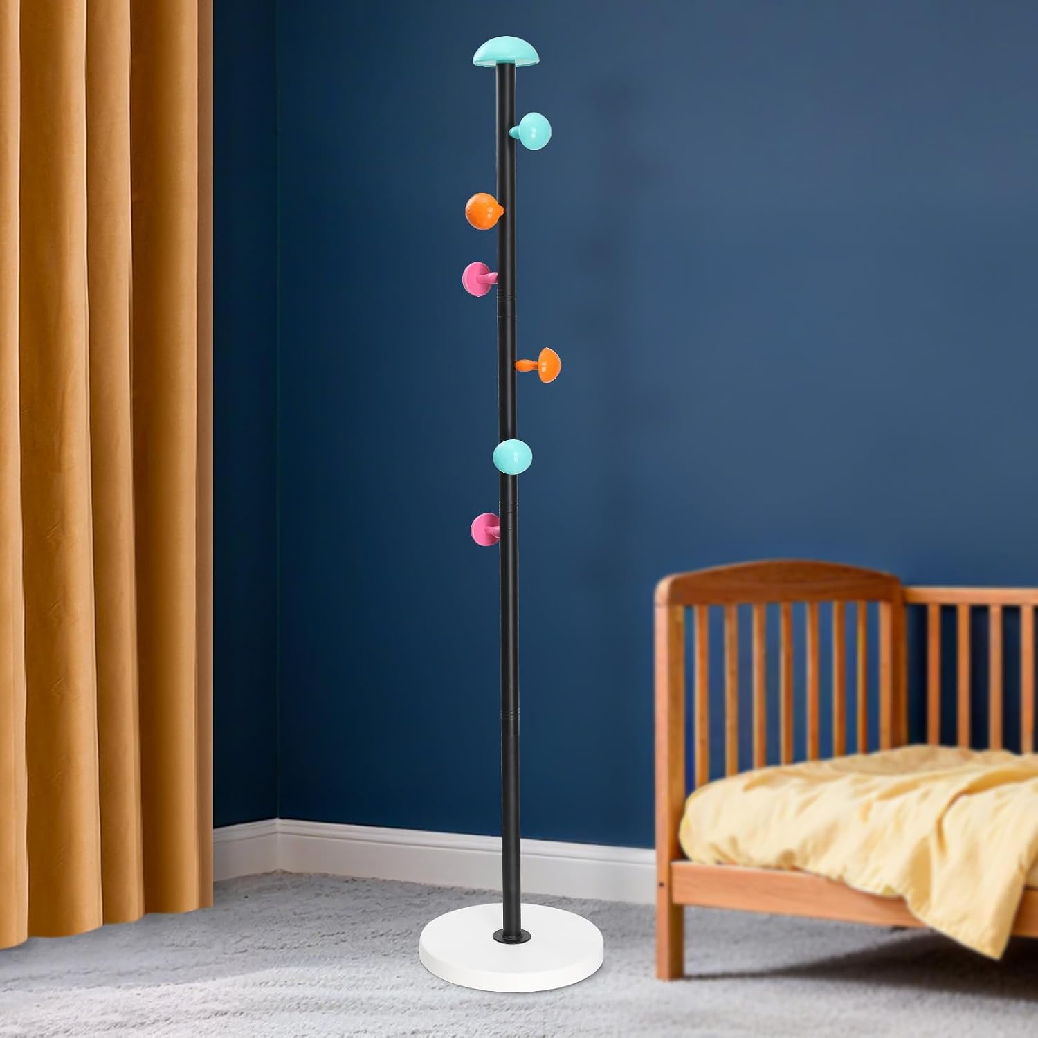 Heavy-Duty Kids Coat Rack - 6 Decorative Hooks, Easy to Assemble Metal Organizer - Tenant Friendly, Space Efficient for Coats, Hats, Bags in Children's Room