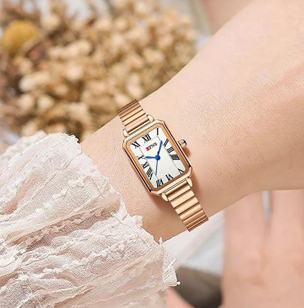 Women‘s Retro Square Watch - Easy Adjust Stainless Steel Band, 3ATM Waterproof, Roman Numeral Dial, Vintage Quartz Wristwatch