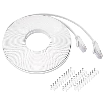REXUS Cat 6 White Flat Shielded Ethernet Network Cable 50 FT, High Speed 10Gbps LAN Wires Internet Patch Cable with RJ45 Connector Faster Than Cat5/Cat5e C6F150B