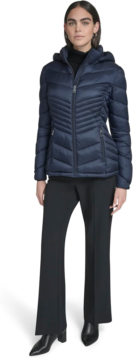 Women's Lightweight Quilted Hooded Puffer Coat – Stretch Winter Jacket With Pockets