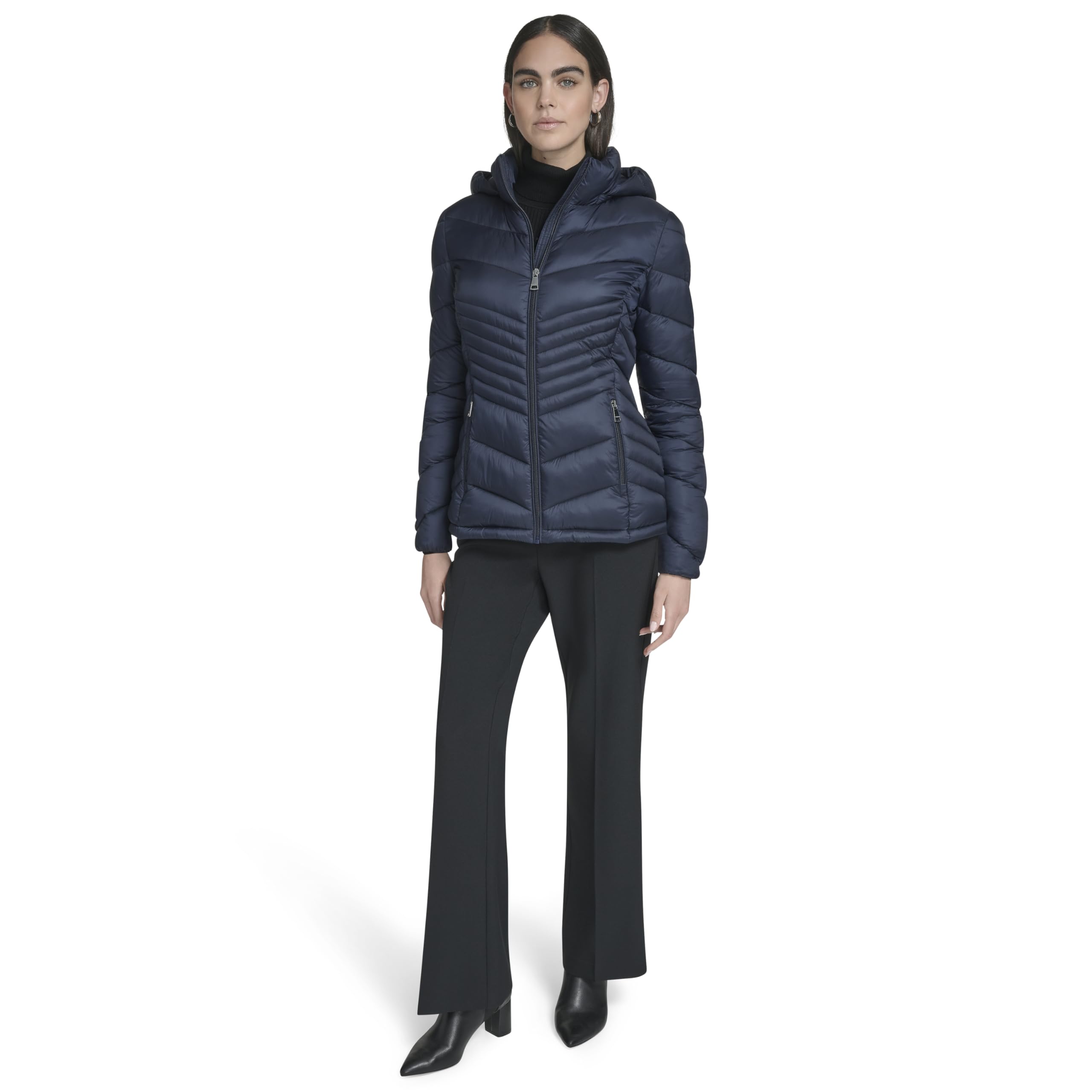 Calvin Klein Lightweight Quilted Hooded Puffer Coat – Stretch Winter Jacket With Pockets Parka Donna (Pacco da 1)