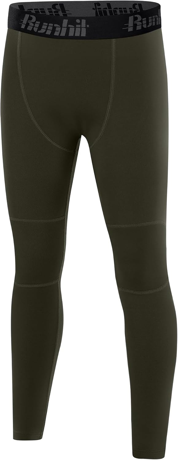 Runhit Boys Compression Leggings Fleece Lined - Youth Sports Tights Kids Thermal Base Layer Pants Cold Weather Gear