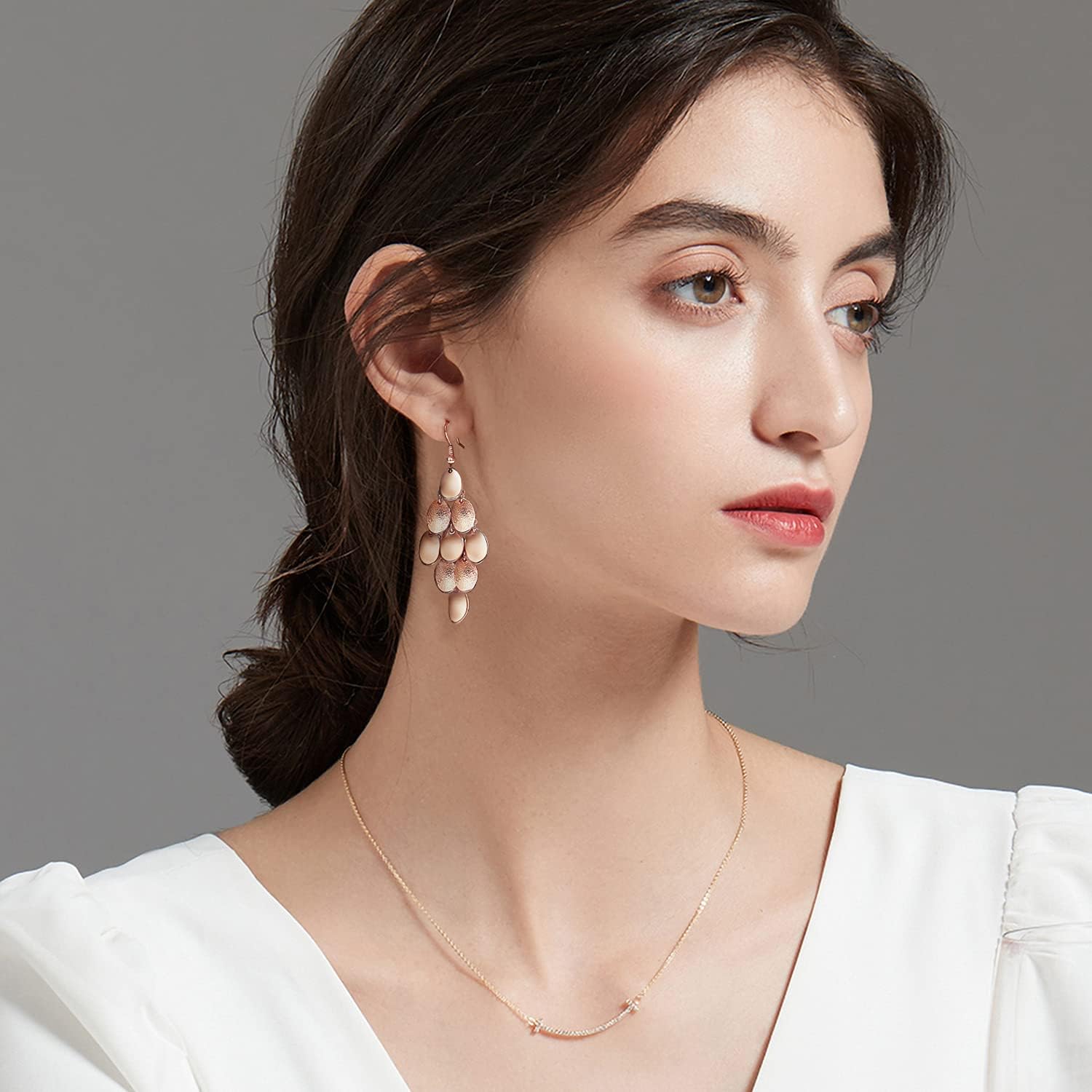 Kemstone Rose Gold & Silver Layered Dangle Earrings for Women – Lightweight Chandelier Teardrop Earrings – Hypoallergenic Fashion Jewelry Gift