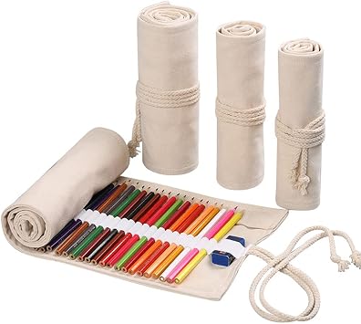 DIYOMR 24/36/72 Slots Pencil Wrap Pencil Rolls, Artist Colored Pencils Roll Up Bag Short Brushes Pouch Case Pencils Organizer for Drawing Coloring and Sketching,No Pencils White, 72slots