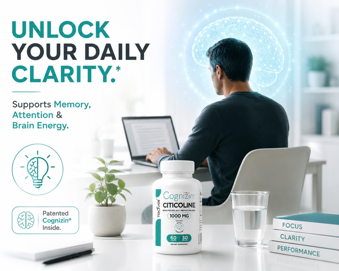 Teaveli Cognizin Citicoline- 1000mg CDP Choline Capsules with L-Methylfolate Folate- Clinically Studied Brain Supplement for Clarity, Concentration and Memory - Most Bioavailable Choline - 60 Capsules — Amazon image 6