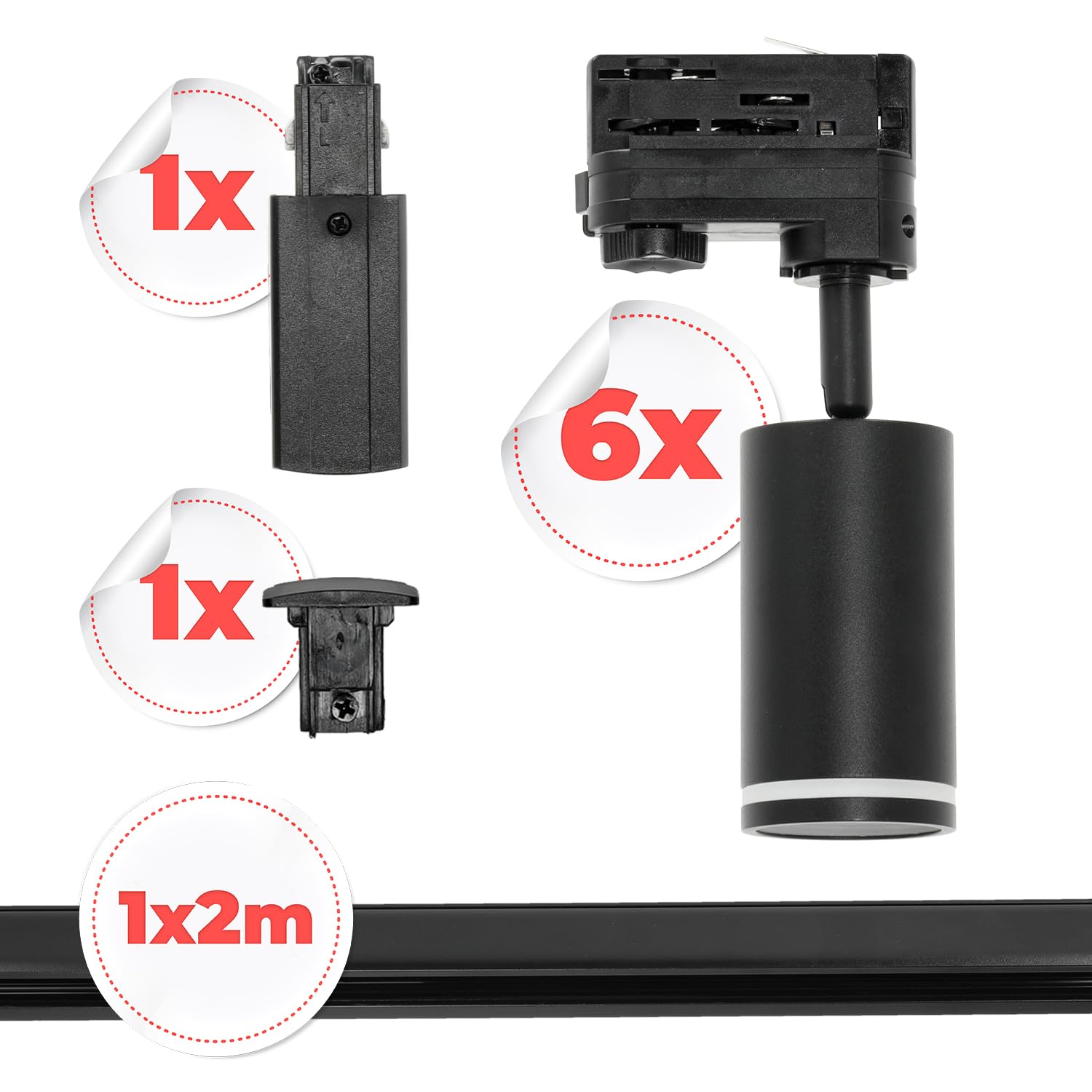 NEXTRACK 3-Phasen-Schienen-Set 6x GU10 LED-Lampe 2m Schienensystem Schwarz