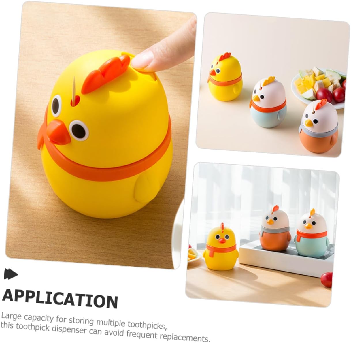 3pcs Press-type Cartoon Chicken Toothpick Holder Set, Plastic Desktop Toothpick Storage Box in Blue, Orange, and Yellow for Kitchen and Dining Table Use