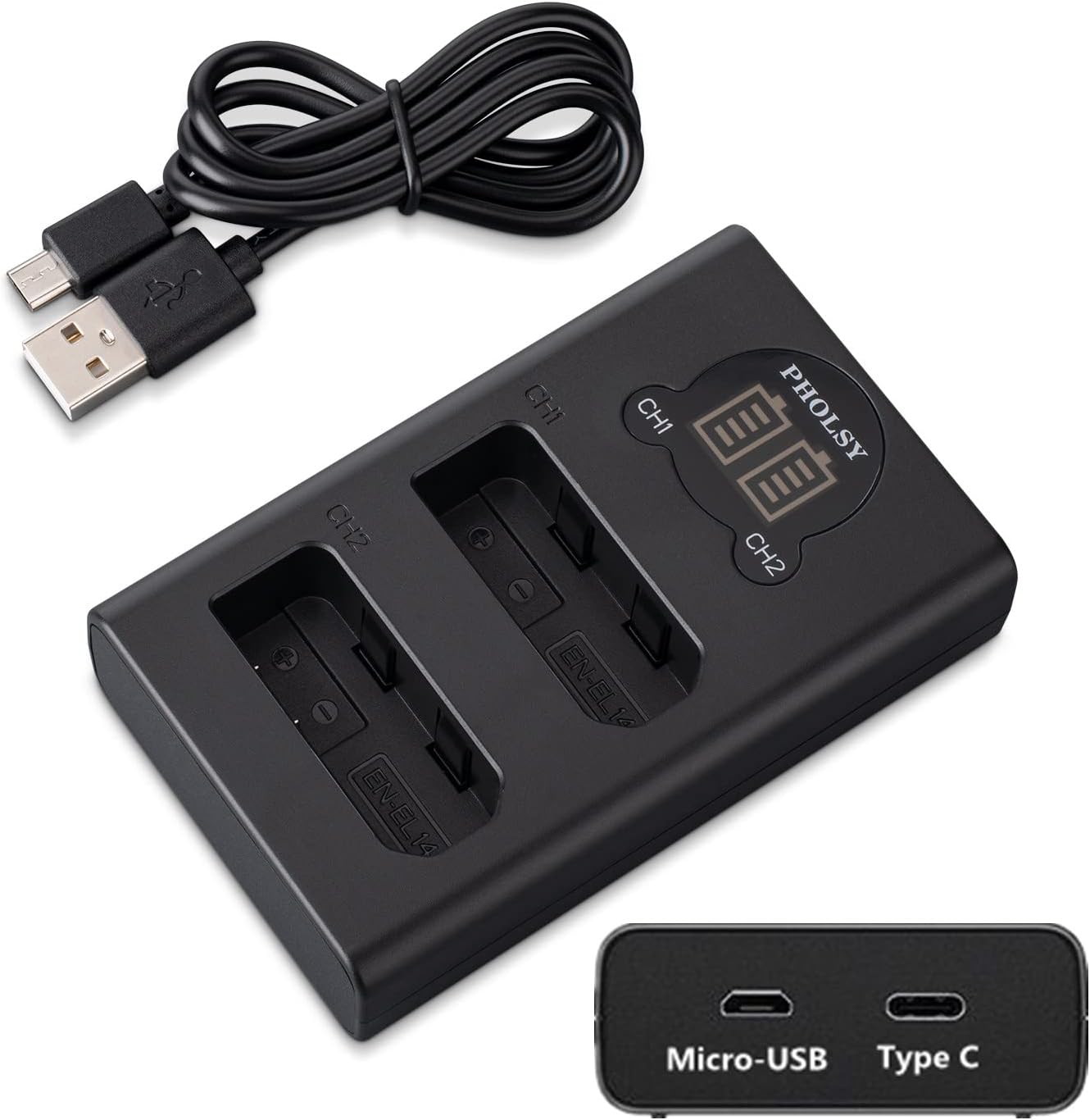 ENEGON EN-EL14 USB-C - Batería de Repuesto (1600 Ah, 2 Unidades) para
