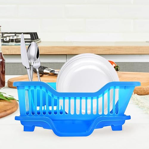 Miniatura 9 de Zerodeko Escurridor de platos de cocina con soporte para cubiertos, escurridor y boquilla de agua, escurridor de platos de plástico, cesta de