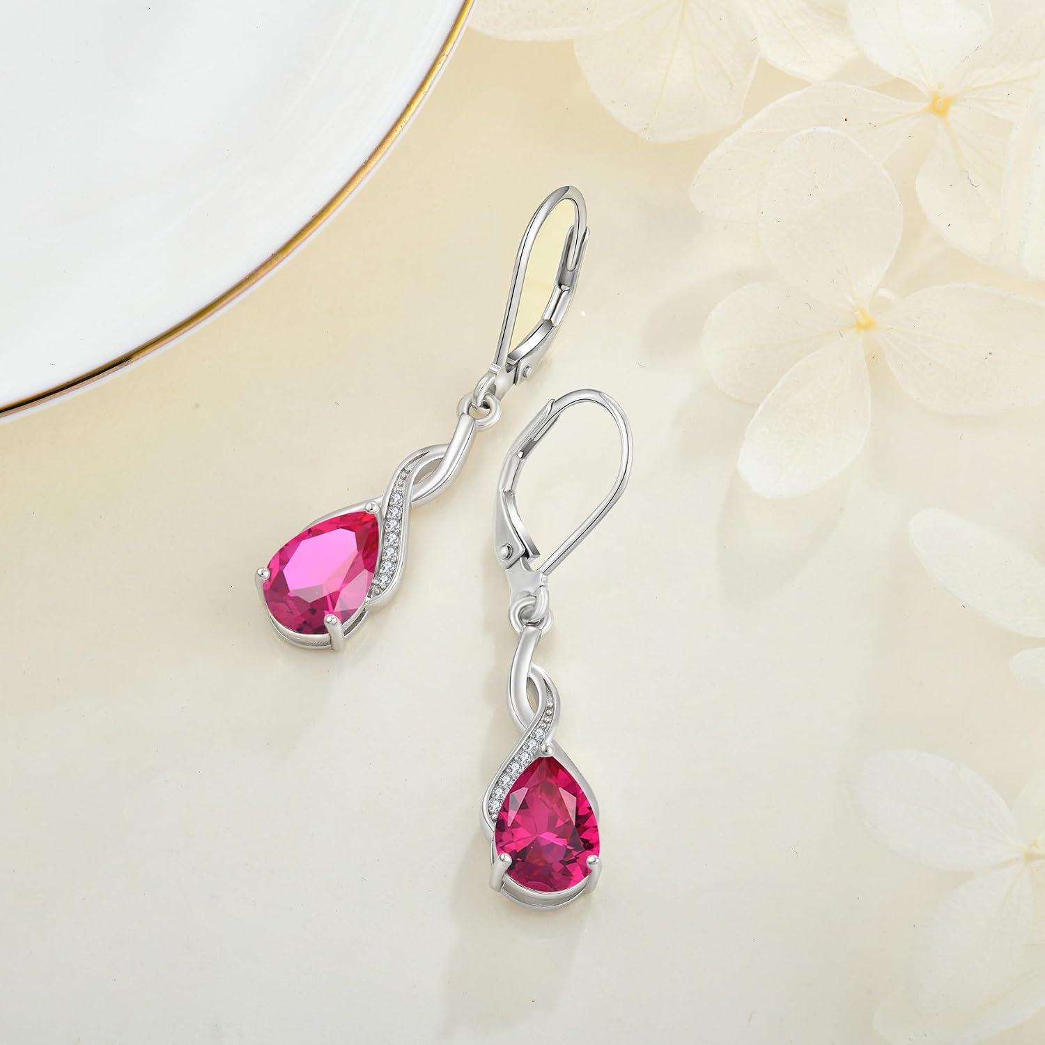 Leverback Earrings for Women Infinity Dangle Drop Earrings 925 Sterling Silver Cubic Zirconia Earrings Christmas Anniversary Jewelry for Her