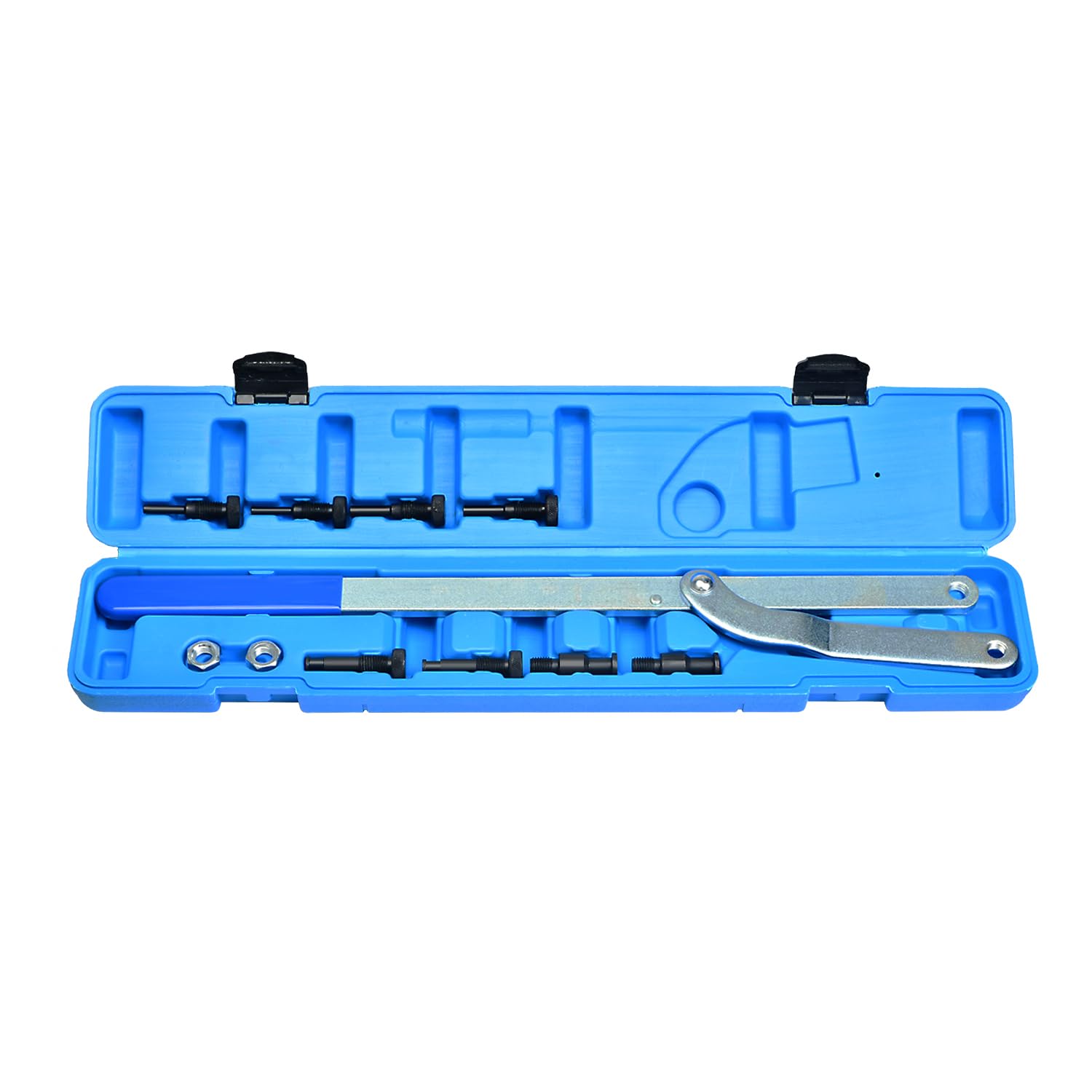 Kit Chiave Contro-Supporto Universale per Puleggia Albero a Camme e Frizione Ventola, Set di Attrezzi per Bloccaggio Pulegge Regolabile 40-220mm con 4 Paia di Perni Intercambiabili
