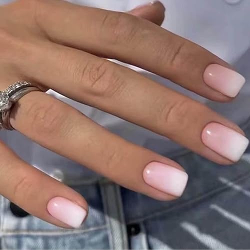 Square Press on Nails Short Fake Nails French Acrylic Full