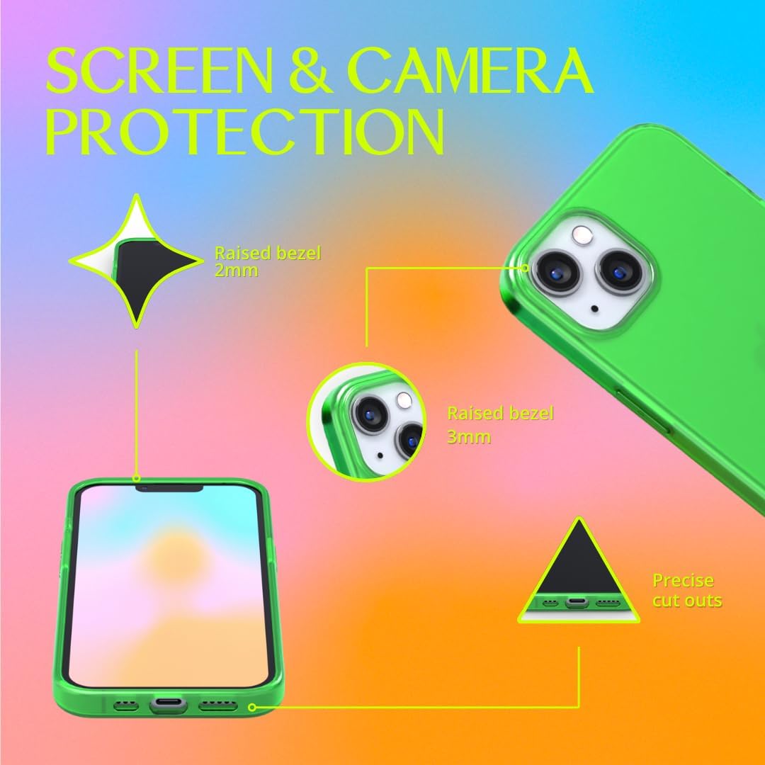 FELONY CASE - iPhone 13/iPhone 14 Neon Green Clear Protective Case, TPU and Polycarbonate Shock-Absorbing Bright Cover - Crack Proof with a Gloss Finish - Full iPhone Protection