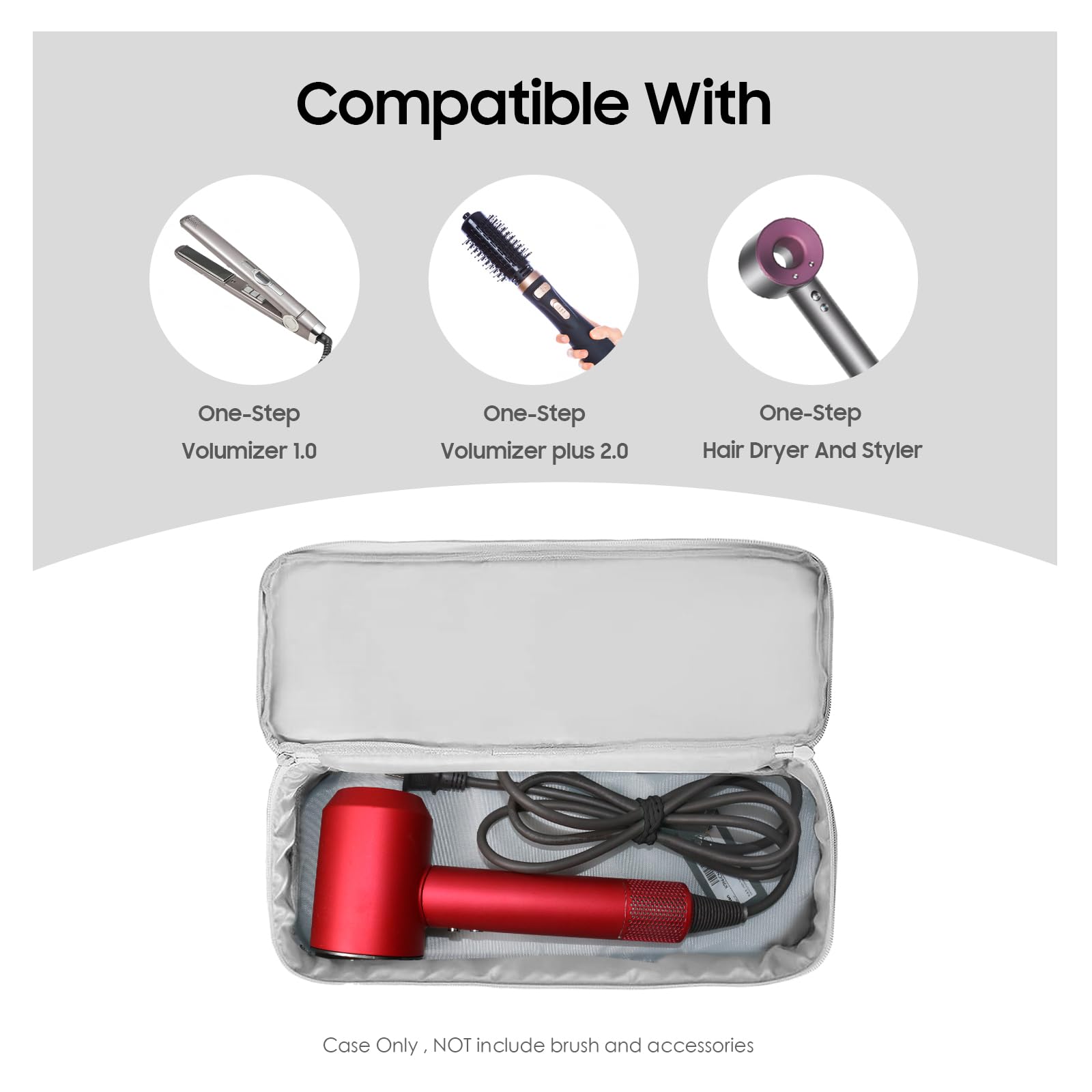 Estuche de transporte de viaje de doble capa portátil para mujer, compatible con secador de pelo Revlon de un solo paso y cepillo de aire caliente y accesorios Scandihome Series (solo bolsa