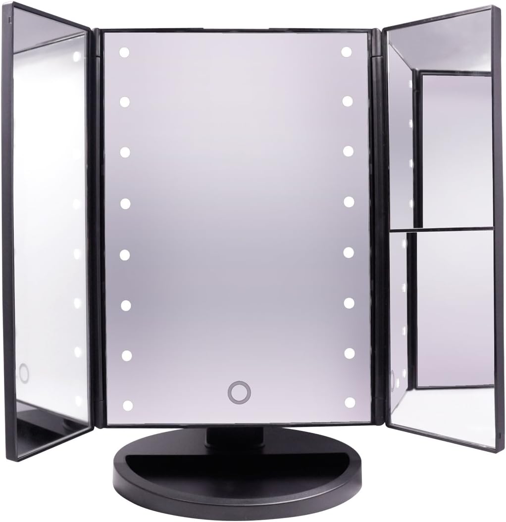 22 LED Foldable Mirror with Magnification (Black) 2X, 3X, and 10x Magnification