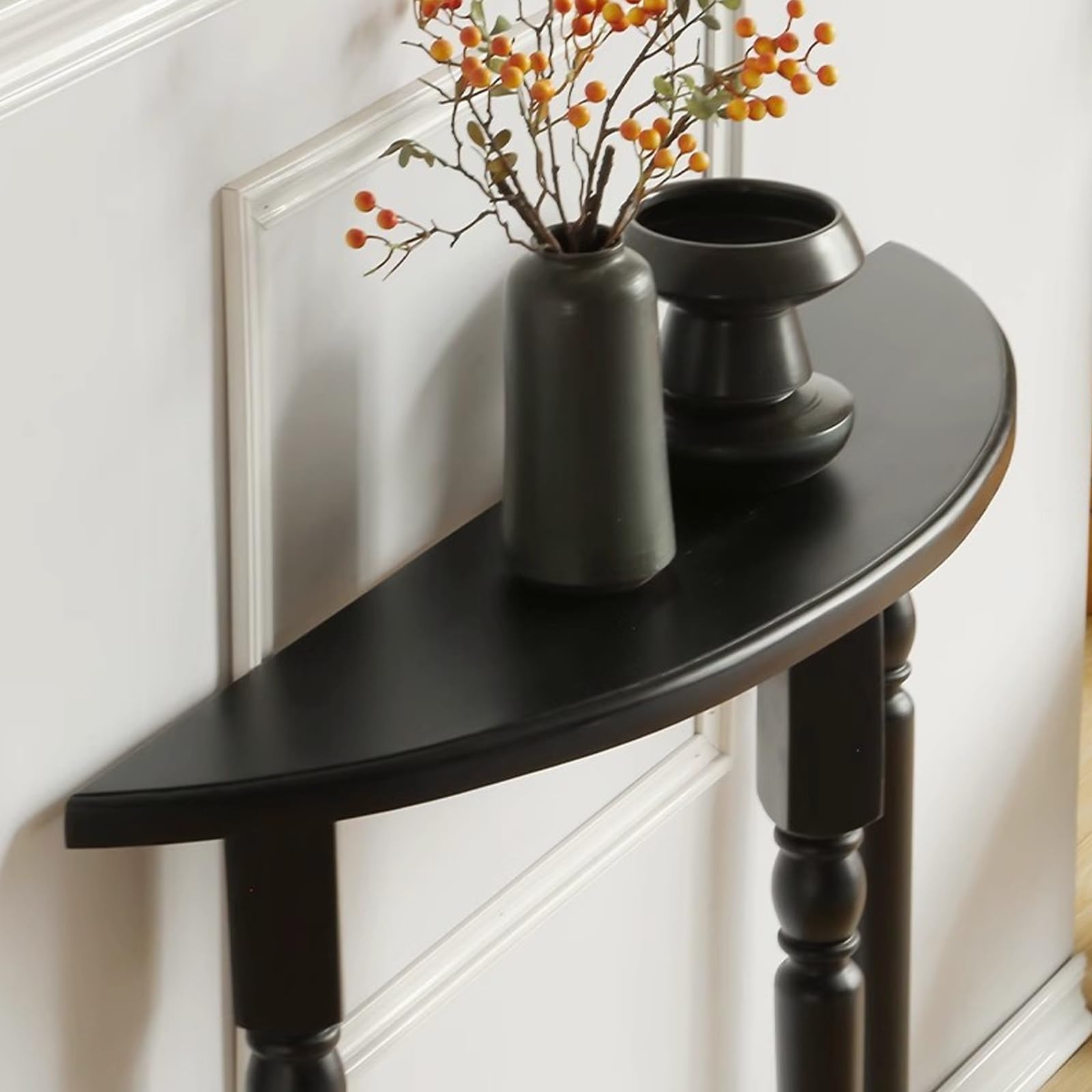 SEIFE Mesa Consola de Media Luna,Mesa Decorativa semicircular de Madera Maciza(Walnut,70x25x90cm)
