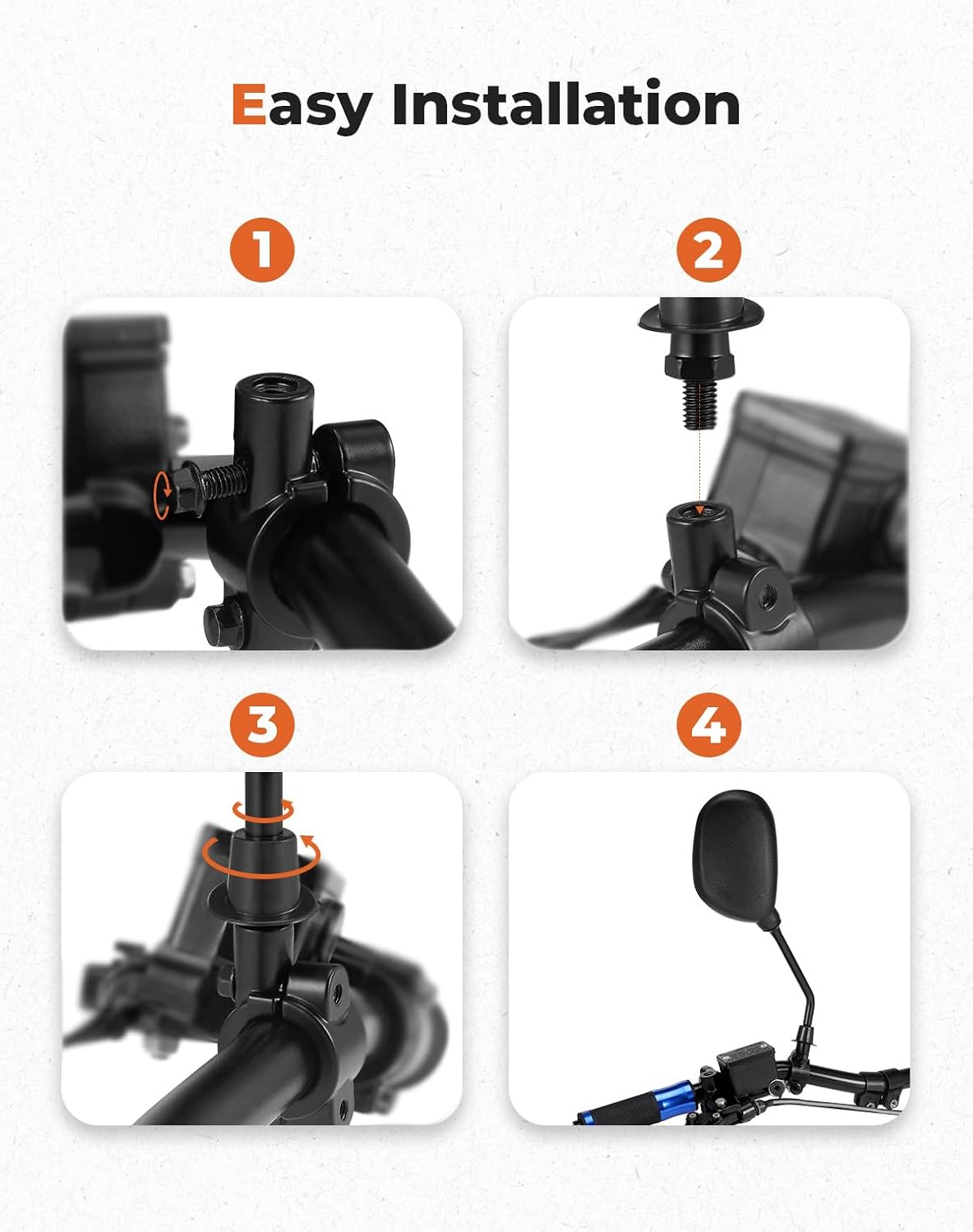 KEMIMOTO ATV Mirrors 360 Degrees Ball Type Adjustable 8MM Rearview Mirror with 7/8" Handlebar Mount Clamp Compatible with ATV Motorcycle Scooter Sportsman Dirt Bike - Image 6