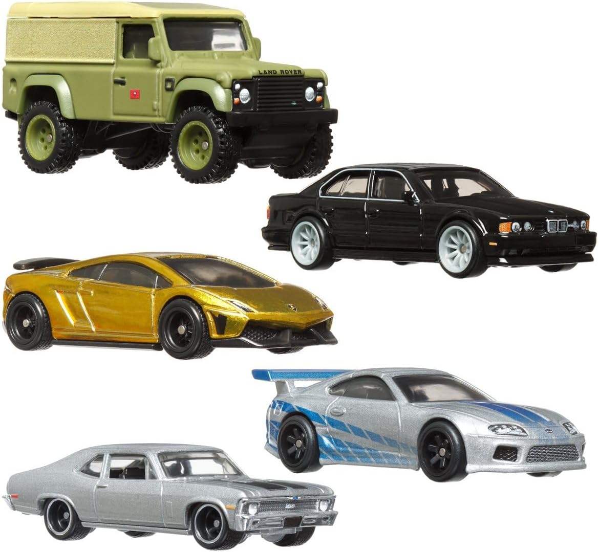 Hot Wheels 2023 Fast & Furious Premium 5‑Pack (HNW46‑956D) | Toyota Supra, Land Rover Defender, Chevy Nova SS, BMW M5 & Lamborghini Gallardo | 1:64 Die‑Cast Movies Vehicle Bundle
