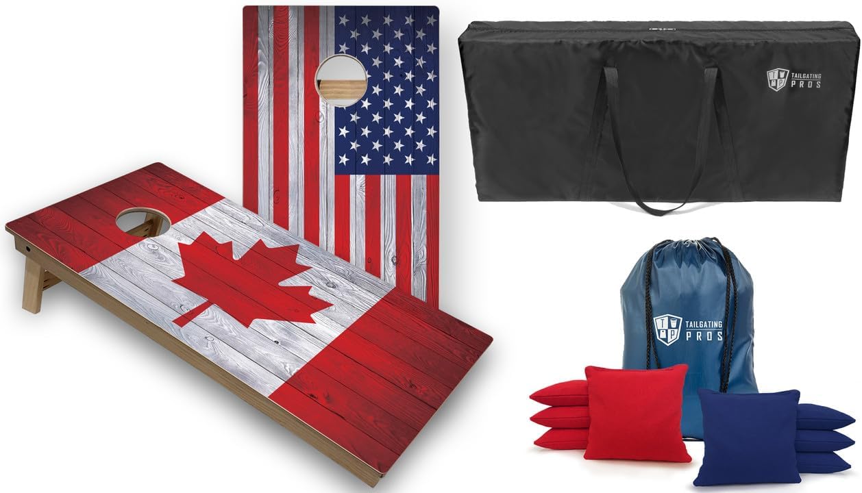 Tournament Grade Tailgating Pros Regulation Cornhole Boards Flag Set - Includes 8 Bean Bags, Carrying Cases, and 4'x2' Corn Hole Toss Game
