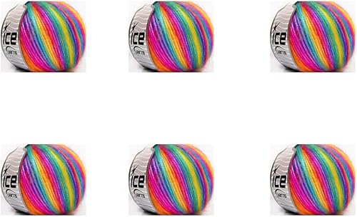 Miniatura 5 de Hilos de hielo Picasso Rainbow II 64627 Multicolor Azul Púrpura Verde Amarillo Naranja Fucsia Poliéster Acrílico 1.76 oz 125yds (Paquete de 8-64627)