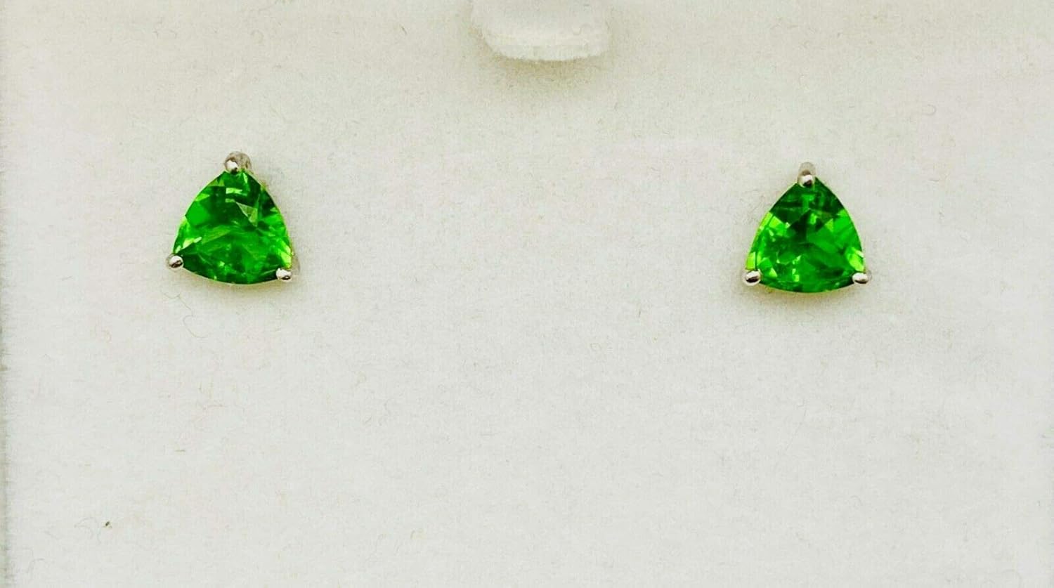 E70606 Traditional Mt St Helens Green Helenite May Birthstone Trillion (6x6mm) Shape Sterling Silver Stud Earrings