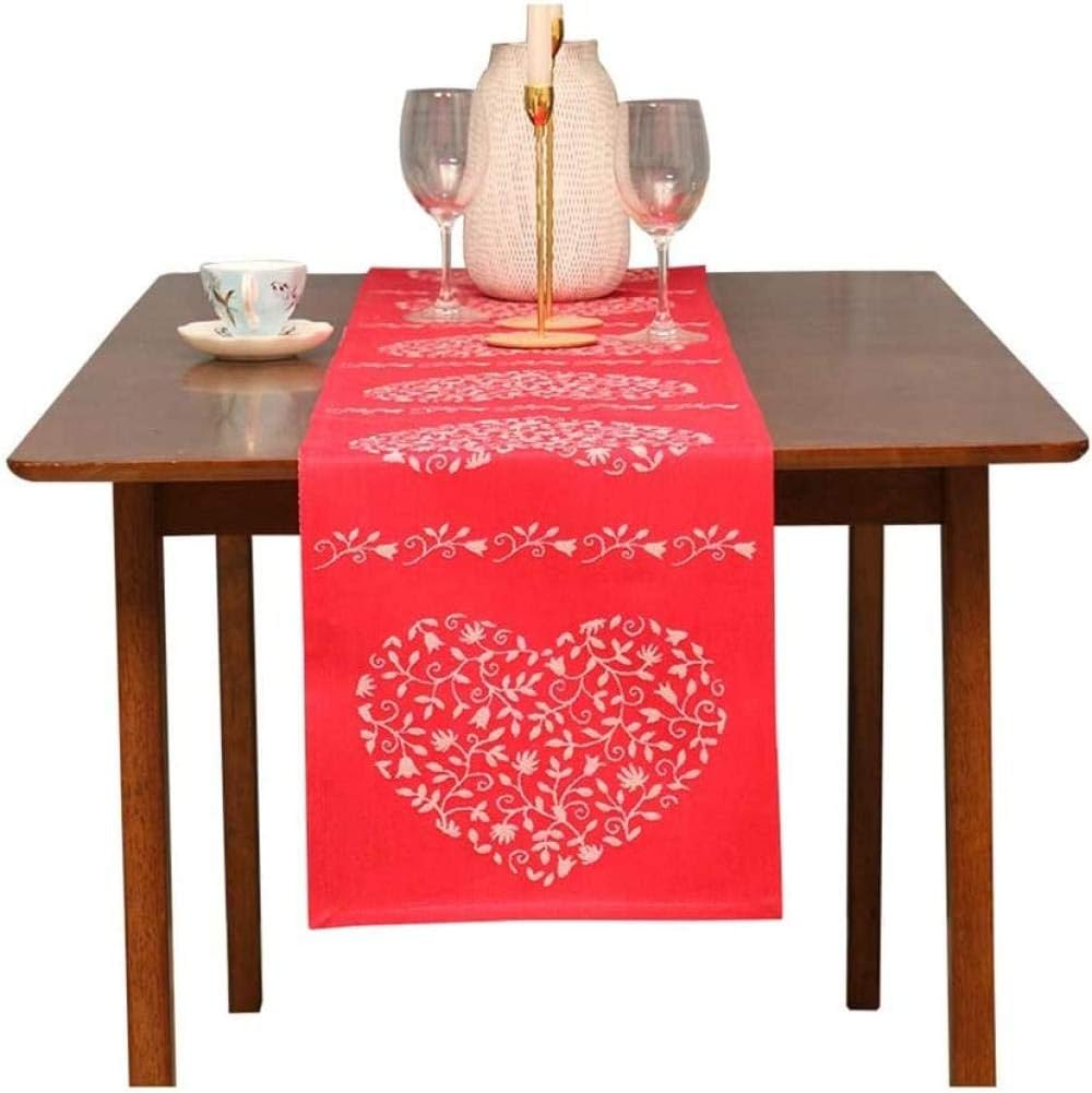 Table Runner Table Runners Red Cotton Table Runner Heart-Shaped Jacquard Pattern Table Runner Coffee Table Table Runner Wedding Holiday Decoration (Color : Red Size : 35 * 240cm)-35*160cm_Red