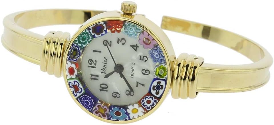 Glass Of Venice Murano Glass Millefiori Bangle Watch - Gold