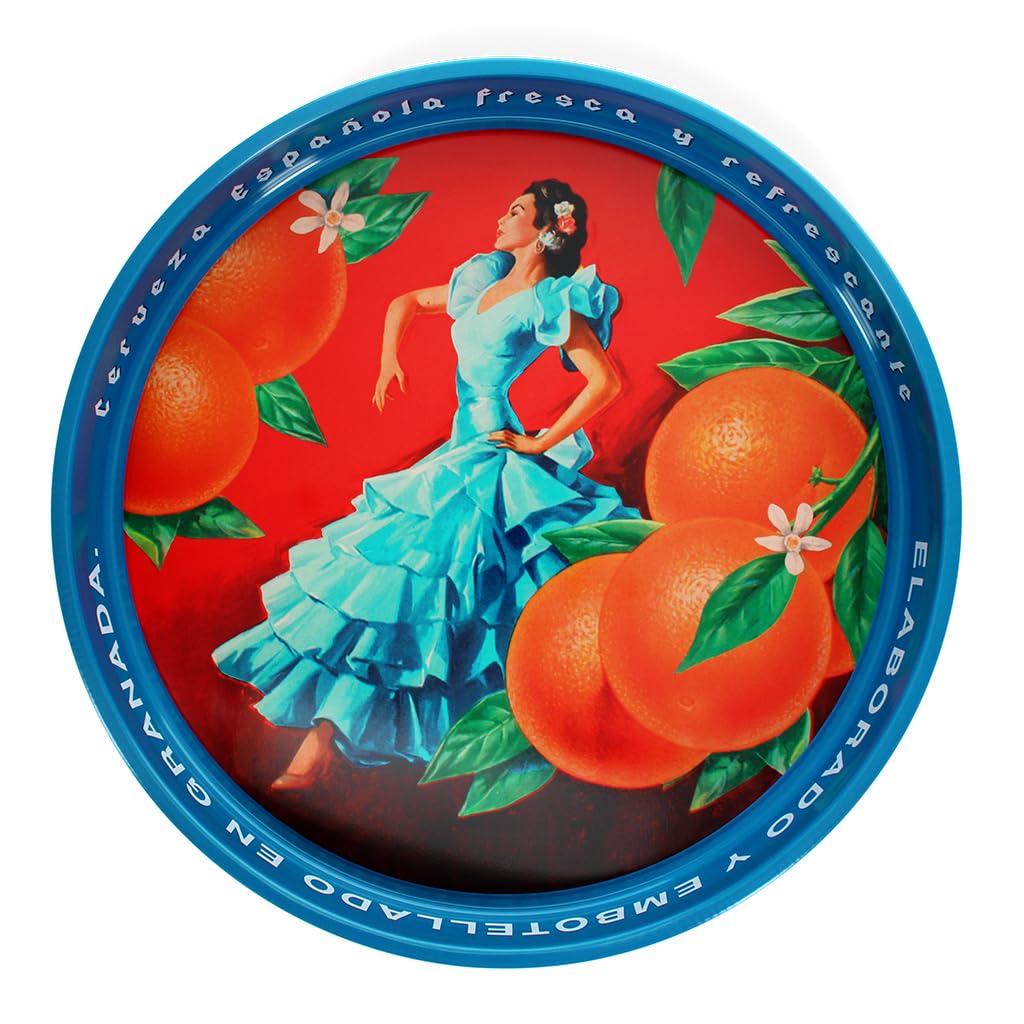 Rex London Decorative Metal Serving Plate, Round Metal Tray for Drinks and Display, Circular Cocktail Tray, Large Decorative Tray for Bar, Dining, Candle Plate and Home Styling