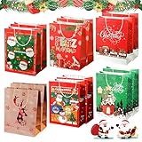 JAADU 12 Piezas Bolsas de Regalo Navidad, Bolsas de Regalos de Fiesta de Navidad, Reutilizables Bolsas de Regalo Navideñas de Kraft, para Fiesta de Navidad Envolver Regalos