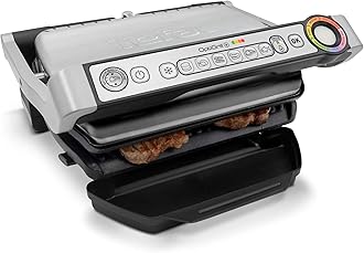 Tefal OptiGrill+ GC713D40 Electric Health Grill, 6 Automatic Cooking Programs, Intelligent Sensor, Non-Stick Removable Plates, 2000W, 4–6 Portions, Dishwasher Safe, Stainless Steel
